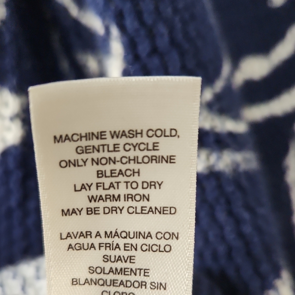Chico's Navy and White Floral Long Sleeve Waffle Weave Cotton Sweater Large - Picture 4 of 9